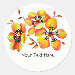 Sticker Rond Fleurs Orange Lumineuses - Votre Propre Texte