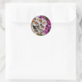 Sticker Rond Fleurs Papillon Blanc Rose et Violet (Sac)