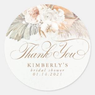 Sticker Rond Fleurs Pastel Douces Merci Pampas Grass