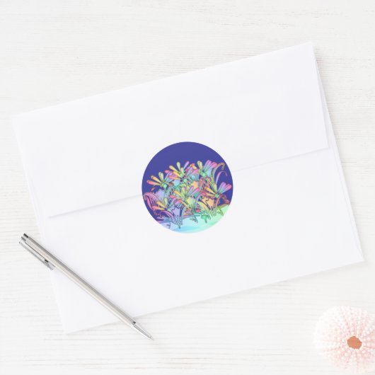 Sticker Rond Fleurs pastel enveloppe bleu profond scellée (Enveloppe)