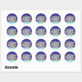 Sticker Rond Fleurs pastel enveloppe bleu profond scellée (Feuille)
