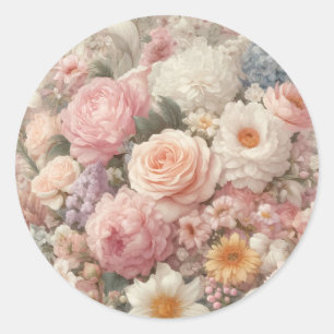 Sticker Rond Fleurs Pastel Shabby Chic Rose Floral Mariage