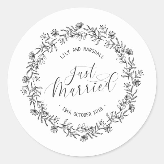 Sticker Rond Fleurs personnalisées pour jeunes mariés | Autocol (Devant)