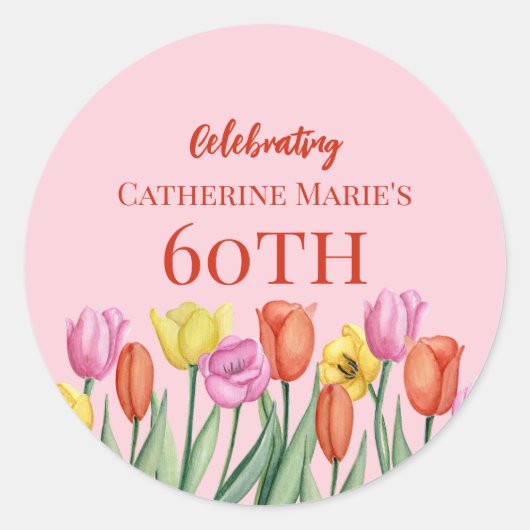 Sticker Rond Fleurs pour 60e anniversaire (Devant)