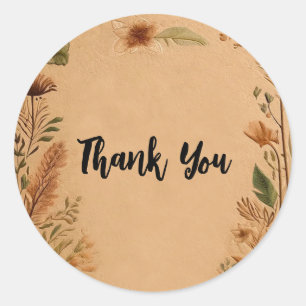 Sticker Rond Fleurs Pressées de Pêche en Terracotta Mariage Boh