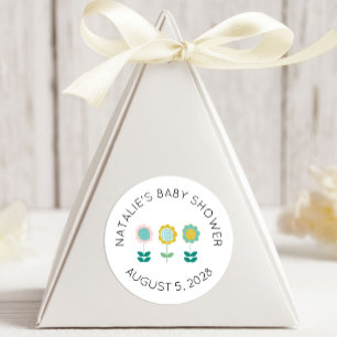 Sticker Rond Fleurs printanières Baby shower papillon rose