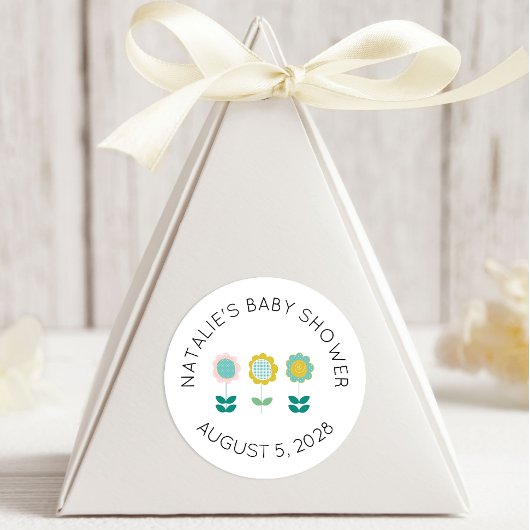 Sticker Rond Fleurs printanières Baby shower papillon rose