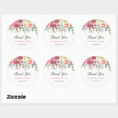 Sticker Rond Fleurs printanières Mariage rose Pêche Merci (Feuille)