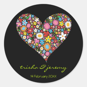 Sticker Rond Fleurs Printemps Valentine Coeur Chic Mariage Favo
