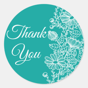 Sticker Rond Fleurs Remerciements Mariage Bleu Turquoise Daisie