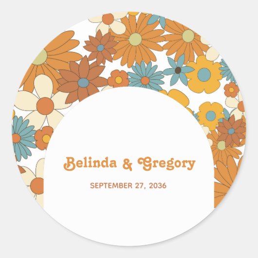 Sticker Rond Fleurs rétro colorées 60's 70's Mariage (Devant)