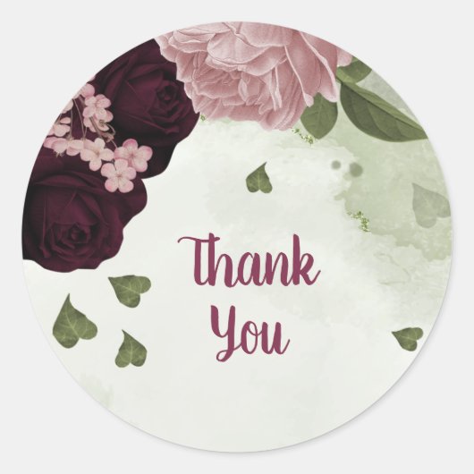 Sticker Rond fleurs rose et cabernet verdure (Devant)