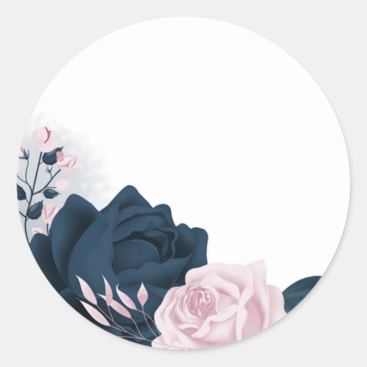 Sticker Rond fleurs rose et marine (Devant)