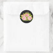 Sticker Rond Fleurs rose florale Noir (Sac)