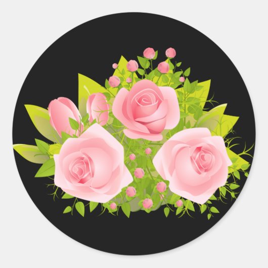 Sticker Rond Fleurs rose florale Noir (Devant)