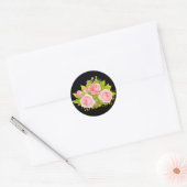 Sticker Rond Fleurs rose florale Noir (Enveloppe)