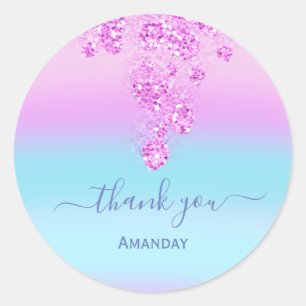 Sticker Rond Fleurs Rose Paillettes Mariée Nom Douzième Bébé