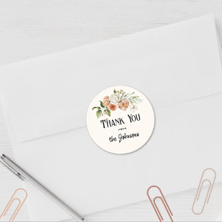 Sticker Rond Fleurs rose pâle de remerciement 1,5 pouces