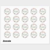 Sticker Rond Fleurs Rose Pâle Feuilles Vert Sauge Sweet 16 (Feuille)