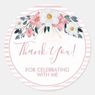 Sticker Rond Fleurs Rose Poussiéreux Merci