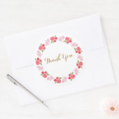 Sticker Rond Fleurs rose rouge rose Merci floral (Enveloppe)