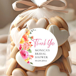 Sticker Rond Fleurs rose vif Fête des mariées en tranche d'agru