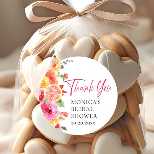 Sticker Rond Fleurs rose vif Fête des mariées en tranche d'agru