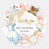 Sticker Rond Fleurs roses, Alice Onederland, merci (Devant)
