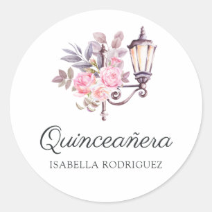 Sticker Rond Fleurs roses aquarelle vintage Paris Quinceañera