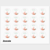 Sticker Rond Fleurs Roses Baby shower d'aquarelle manuscrites (Feuille)