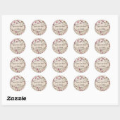 Sticker Rond fleurs roses blanches sur beige (Feuille)