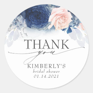 Sticker Rond Fleurs roses bleues poussiéreuses Élégant Merci