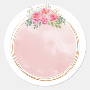 Sticker Rond Fleurs roses blush élégantes '