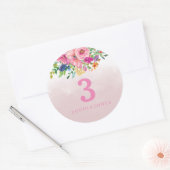 Sticker Rond Fleurs Roses Blush Filles Enfants Fête d'anniversa (Enveloppe)