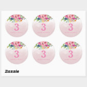 Sticker Rond Fleurs Roses Blush Filles Enfants Fête d'anniversa (Feuille)