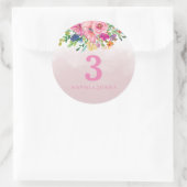 Sticker Rond Fleurs Roses Blush Filles Enfants Fête d'anniversa (Sac)