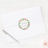 Sticker Rond Fleurs roses chic et Merci Mariage vert (Enveloppe)