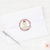 Sticker Rond Fleurs roses chic, photo personnalisée, joyeux ann (Enveloppe)