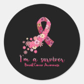 Sticker Rond Fleurs roses Coeur Je suis un survivant Cancer du (Devant)