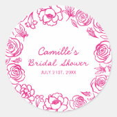 Sticker Rond Fleurs roses dessinées à la main (Devant)