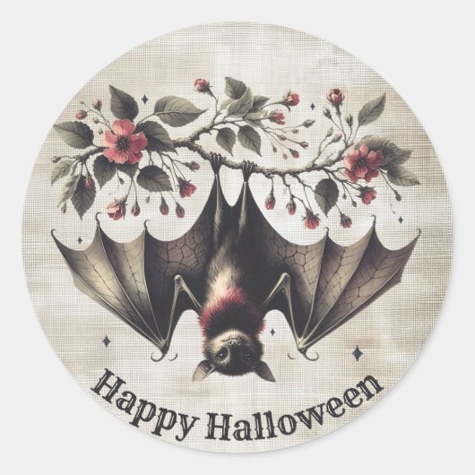 Sticker Rond Fleurs roses d'Halloween Chauve-souris maléfique F (Devant)
