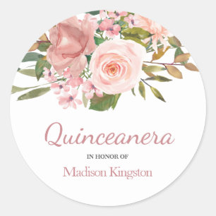 Sticker Rond Fleurs roses d'or et de broussailles Quinceanera F