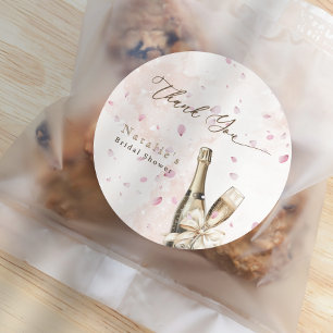 Sticker Rond Fleurs roses élégantes Merci pour la Baby Shower