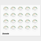 Sticker Rond Fleurs roses enveloppes rougissantes timbres (Feuille)