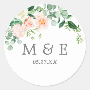 Sticker Rond Fleurs roses enveloppes rougissantes timbres