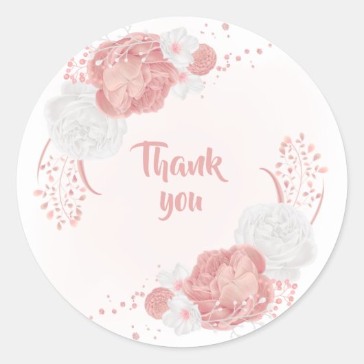 Sticker Rond fleurs roses et blanches merci (Devant)