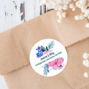 Sticker Rond Fleurs roses et bleues jolies personnalisées