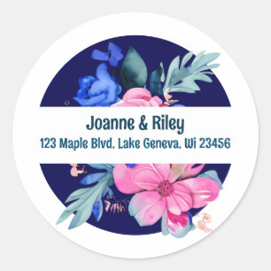 Sticker Rond Fleurs roses et bleues jolies personnalisées