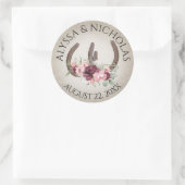 Sticker Rond Fleurs roses et fer à cheval rustiques (Sac)