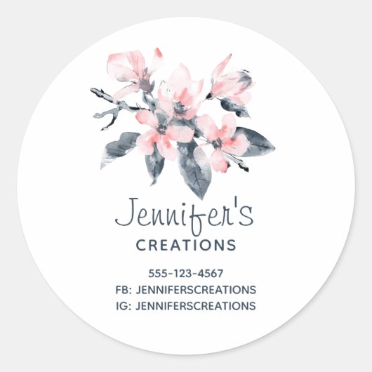 Sticker Rond Fleurs roses et gris Classique Aquarelle Business (Devant)
